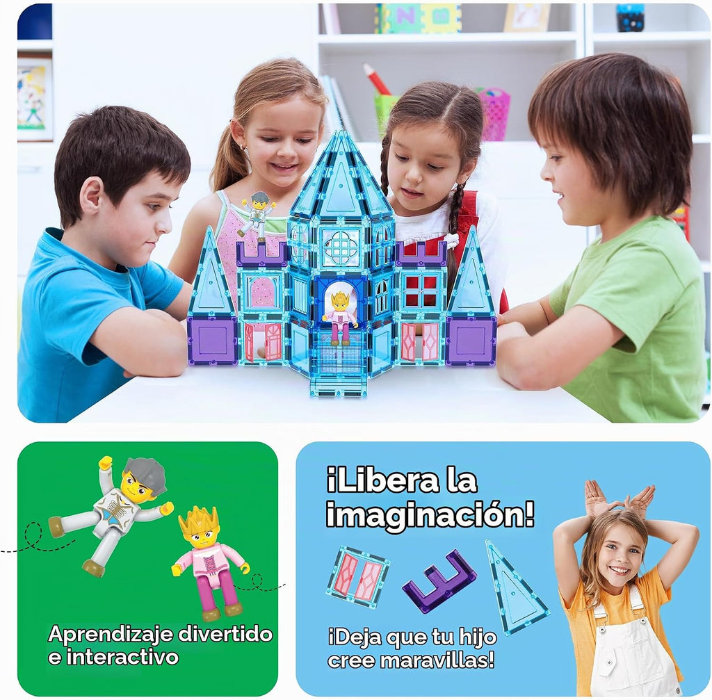PicassoTiles - Juego de 72 azulejos magnéticos de castillo, juguete de invierno con temática de hielo