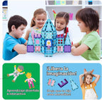 PicassoTiles - Juego de 72 azulejos magnéticos de castillo, juguete de invierno con temática de hielo