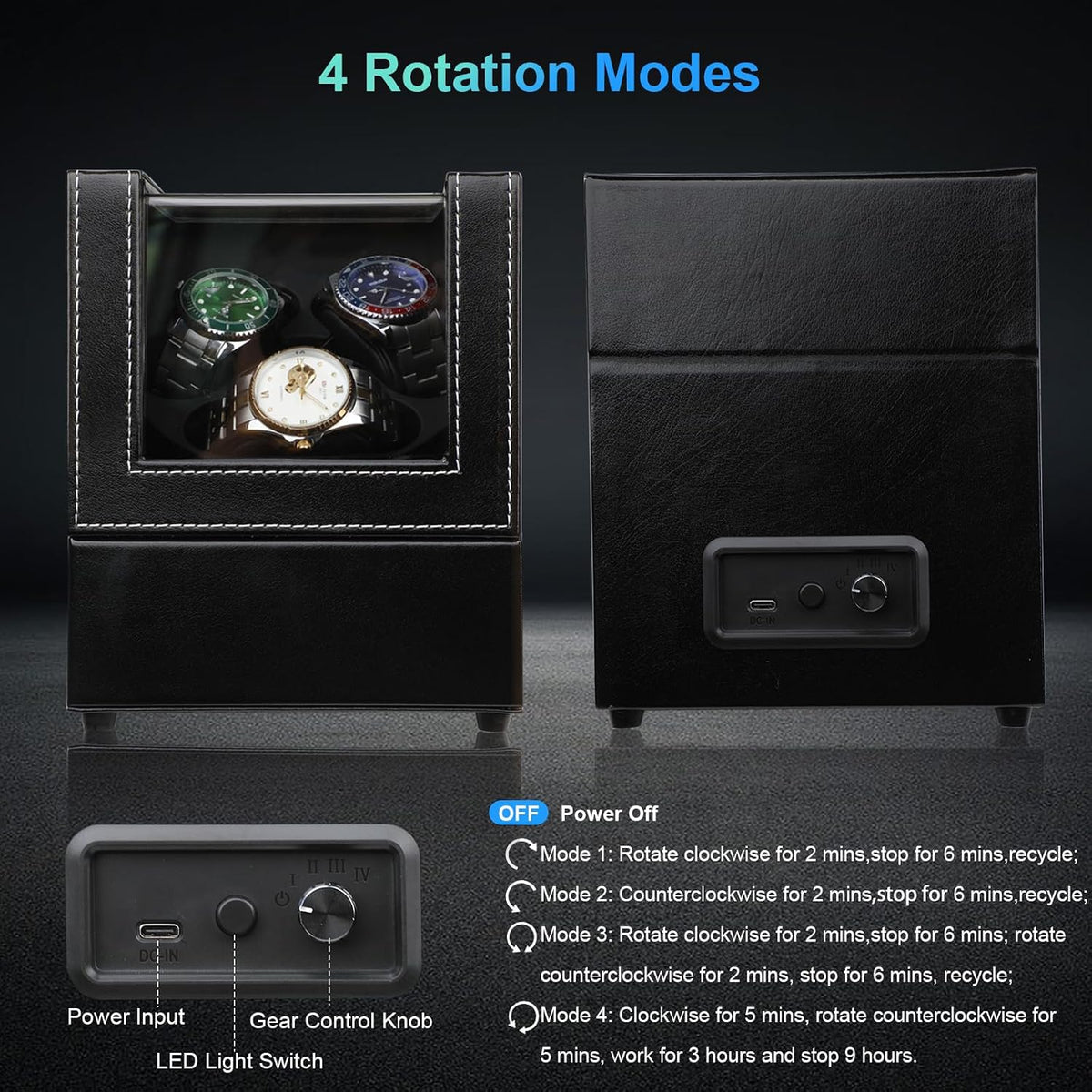 Watch Winder para 3 relojes automáticos, motor japonés silencioso