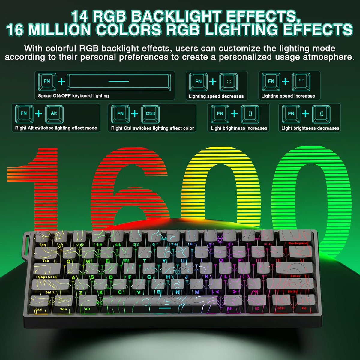 Aula WIN60 HE - Teclado mecánico 60% para juegos con cable, interru...