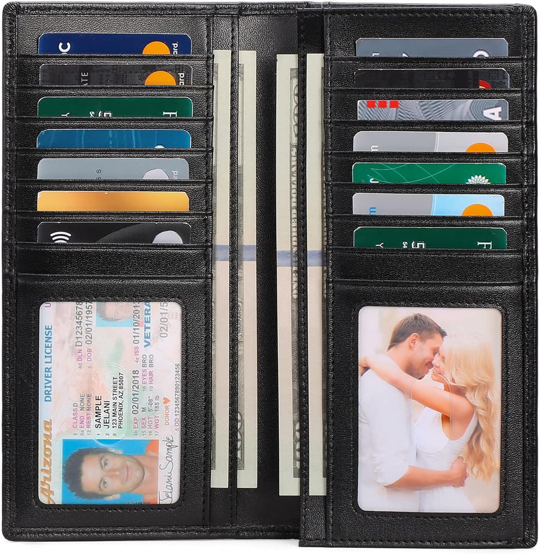FALAN MULE Cartera de cuero genuino con bloqueo RFID delgada con ta...