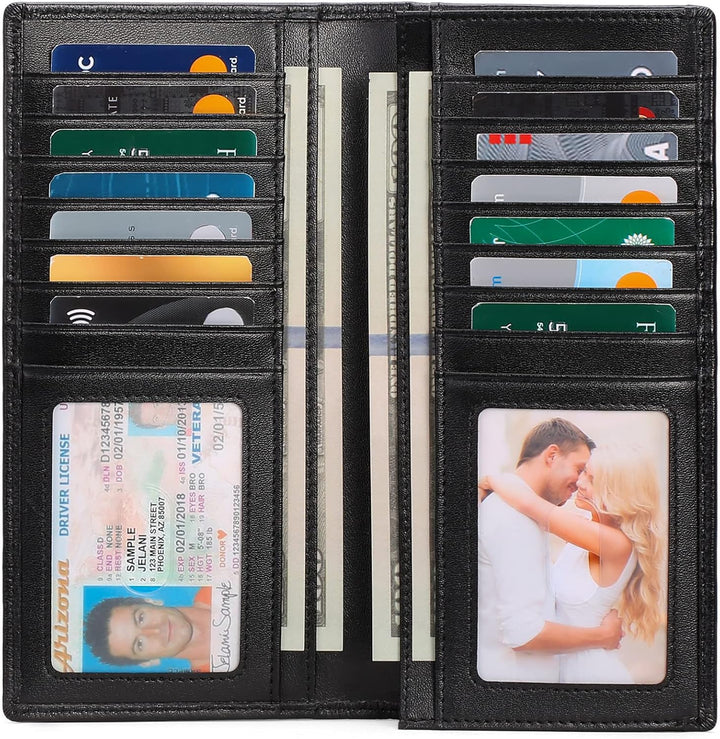 FALAN MULE Cartera de cuero genuino con bloqueo RFID delgada con ta...