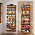 Organizador de despensa de 8 niveles sobre la puerta, soporte de pared de metal resistente o estante de especias colgante, estantes de almacenamiento detrás de la puerta con cesta ajustable, organizador trasero de puerta para armario de cocina y armario