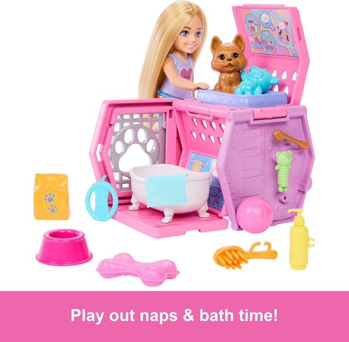 Barbie Chelsea - Juego de transporte para cachorros, muñeca pequeña...