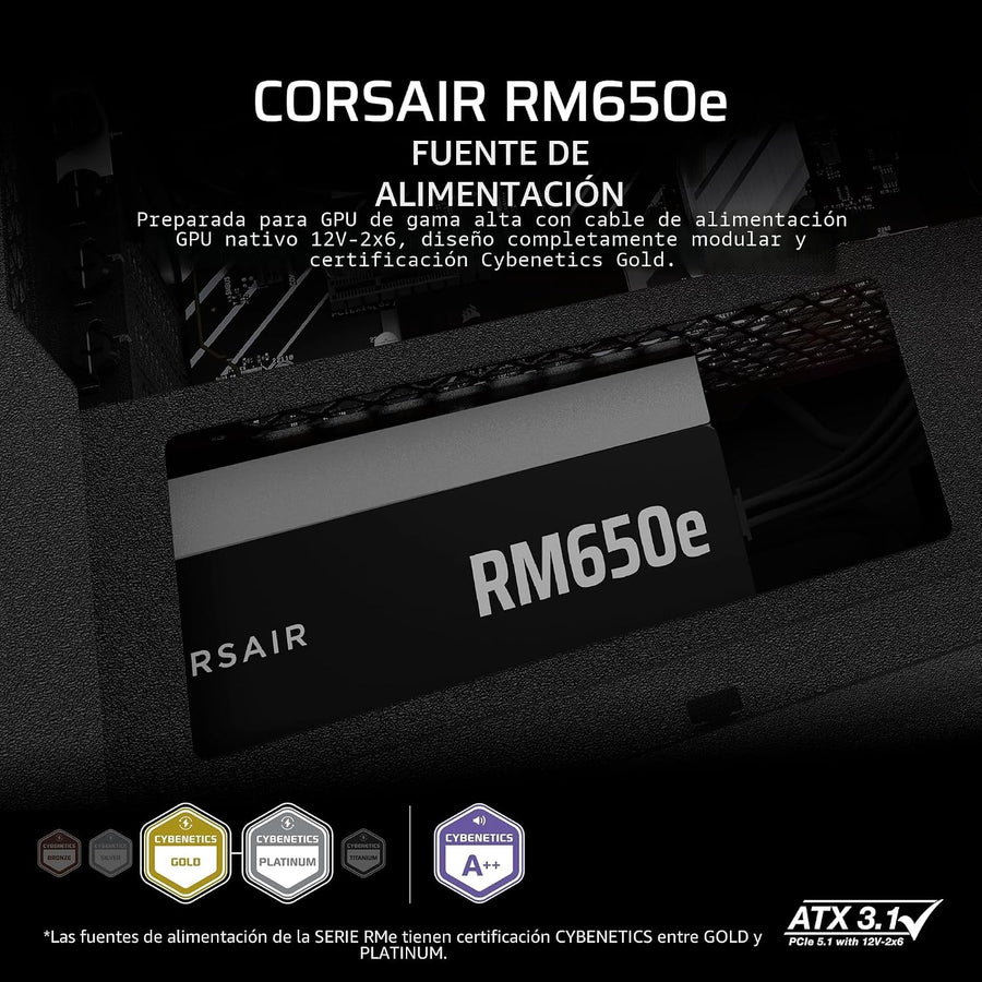 CORSAIR RM650e ATX 3.1 PCIe 5.1 Ready Fuente de alimentación comple...