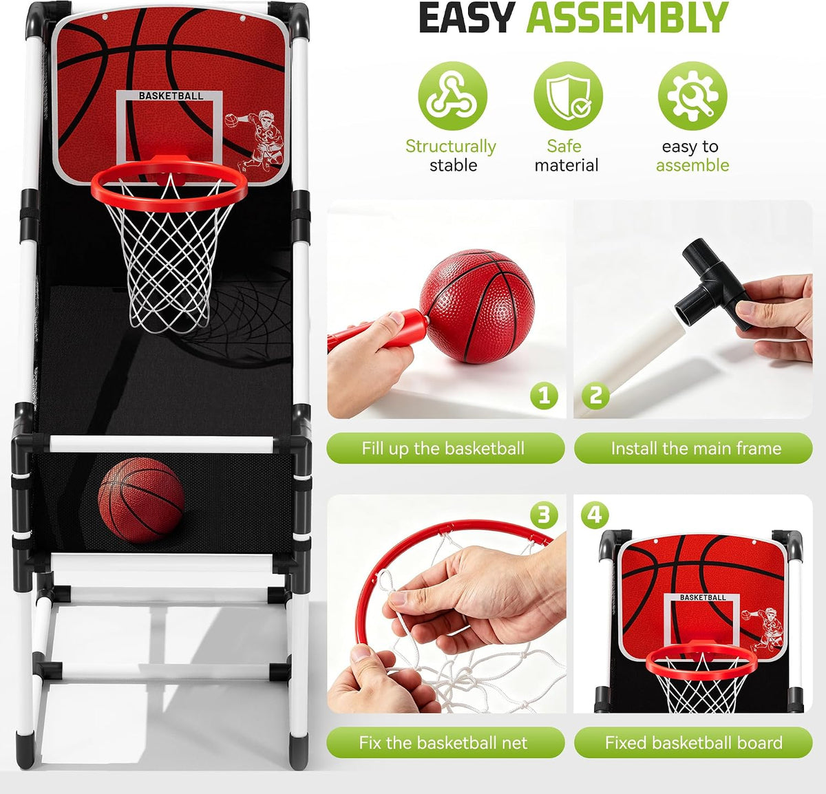 FluSing Juego de aro de baloncesto arcade, aro de baloncesto para niños