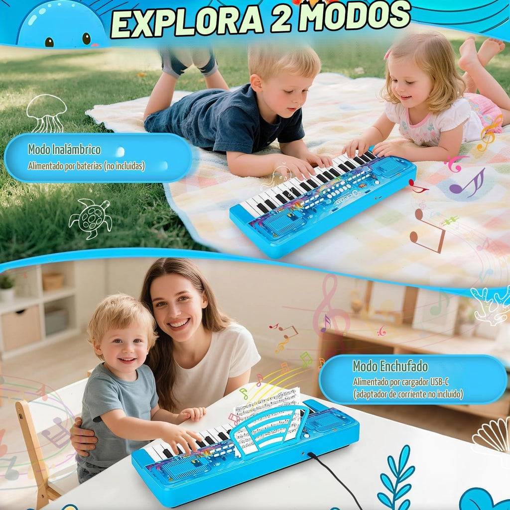 Teclado De Piano De 37 Teclas Para Niños Con Micrófono Soporte De Música