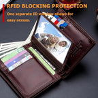 BULLCAPTAIN Cartera de cuero genuino plegable de gran capacidad para hombres con 15 ranuras para tarjetas QB-027