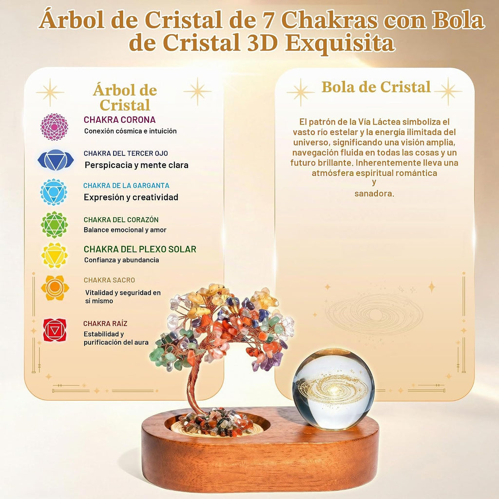 Árbol de la vida de cristal de 7 chakras con bola de cristal