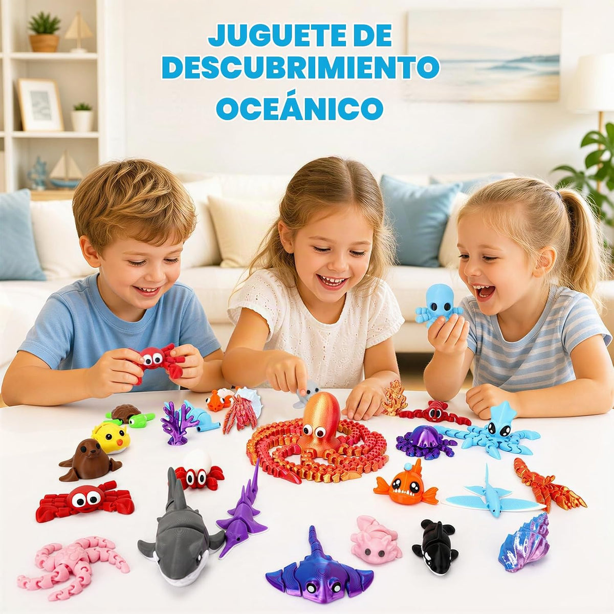 Calendario de Adviento de animales oceánicos impresos en 3D, 24 figuras articuladas de criaturas marinas para ansiedad, cuenta regresiva de Navidad, regalos flexibles para adolescentes y niños
