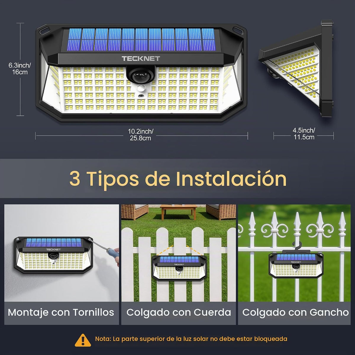 TECKNET 546 luces LED con sensor de movimiento para exteriores con gancho