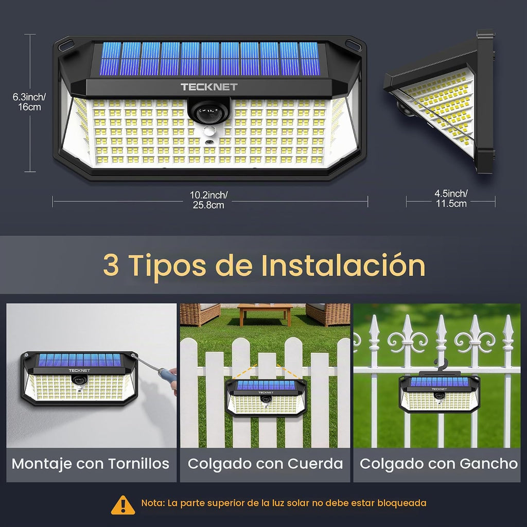TECKNET 546 luces LED con sensor de movimiento para exteriores con gancho