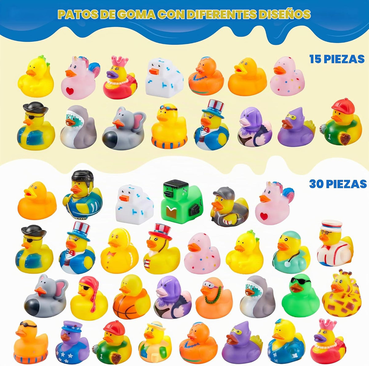 JOYIN 120 piezas de patos de goma, surtido aleatorio de patos a granel con bolsa de transporte de malla, mini patitos de goma para juguetes de baño de bebé, juguetes de verano para niños pequeños