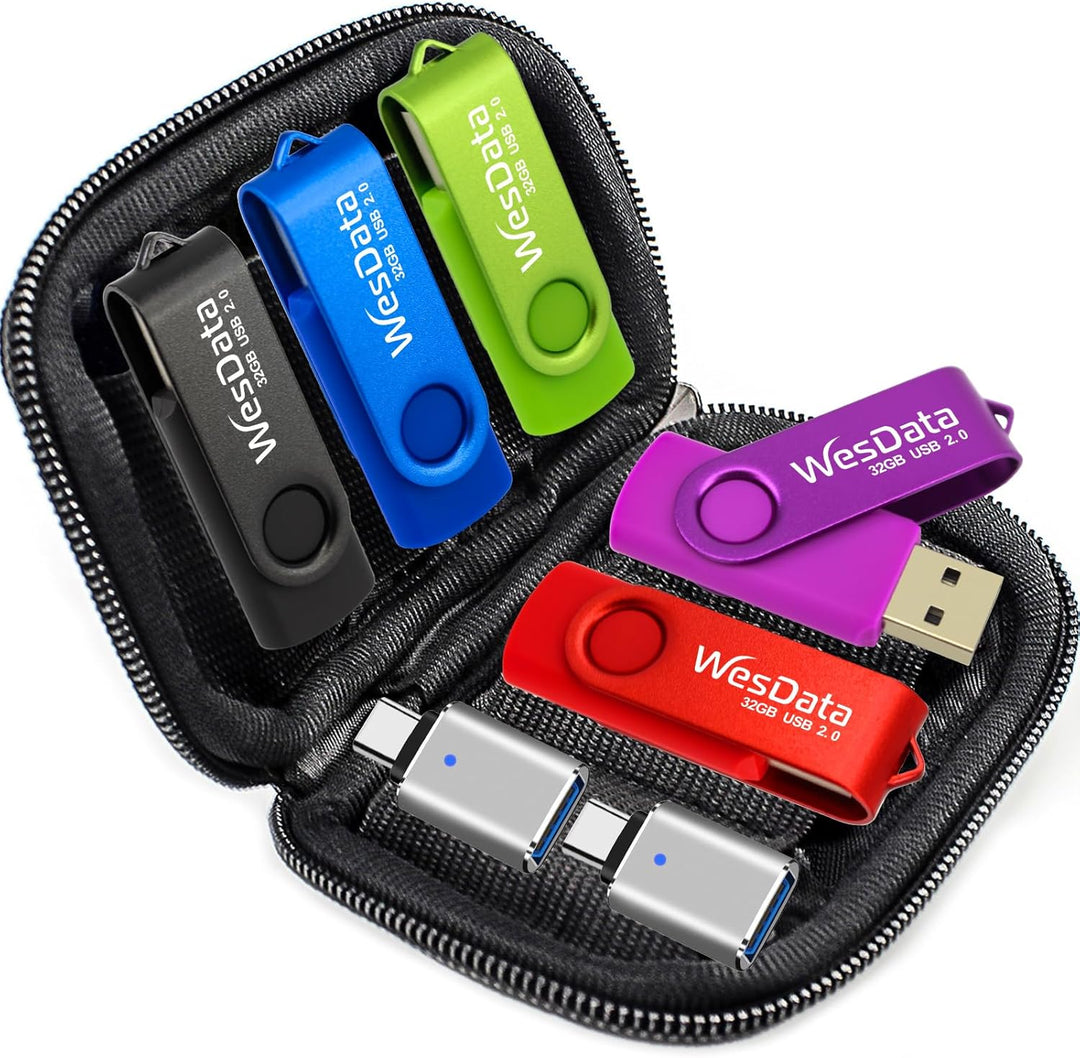 WesData Paquete de 5 unidades flash USB de 64 GB y 2 adaptadores US...