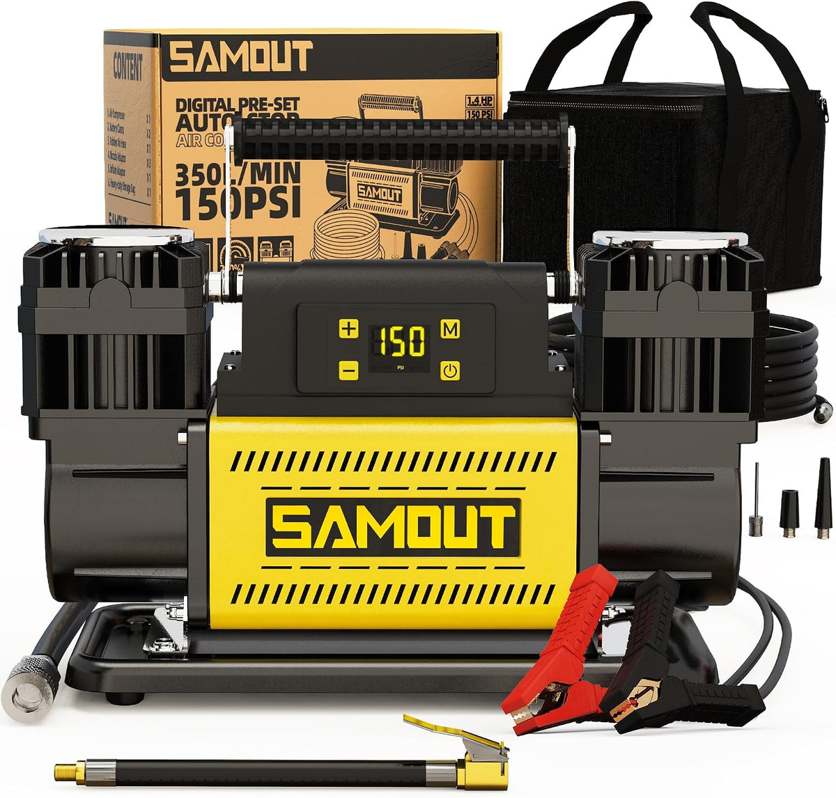 SAMOUT Compresor de aire digital de 12 V, inflador portátil para to...