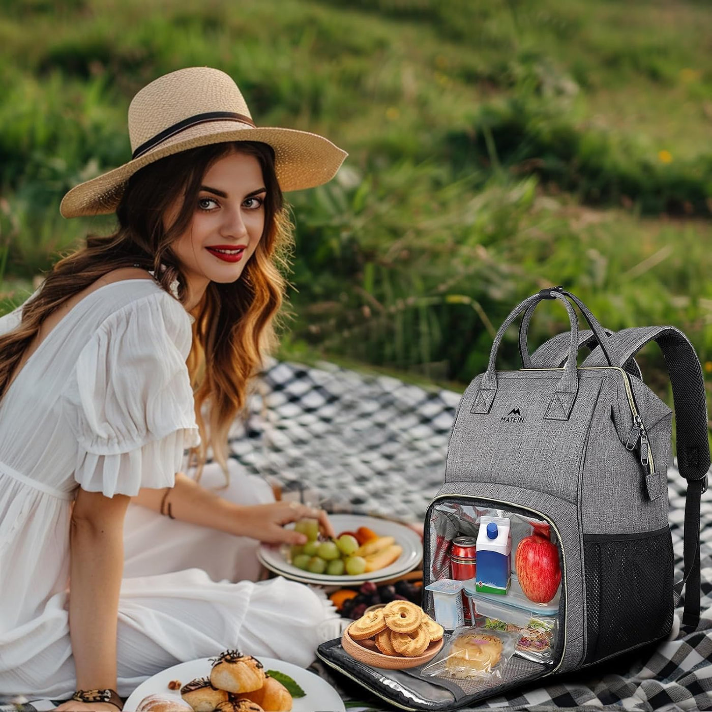 MATEIN Mochila de almuerzo aislada para mujer, mochila para laptop...