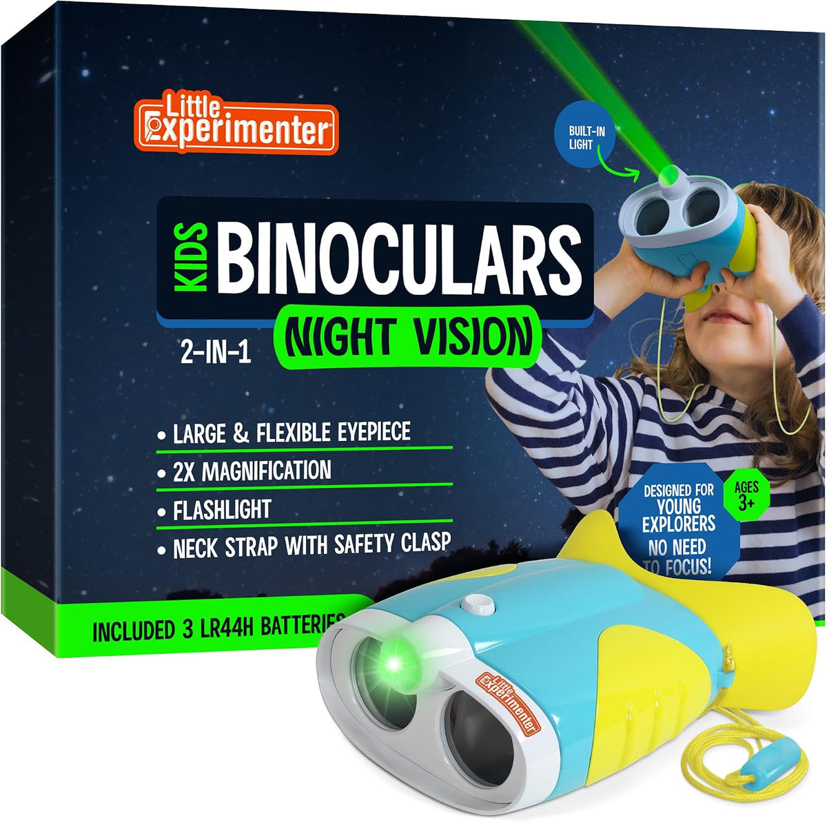 Binoculares de visión nocturna para niños, linterna