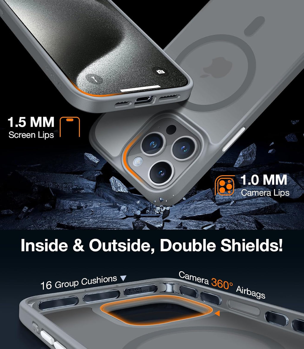 TORRAS Funda magnética a prueba de golpes para iPhone 15 Pro, grado mil
