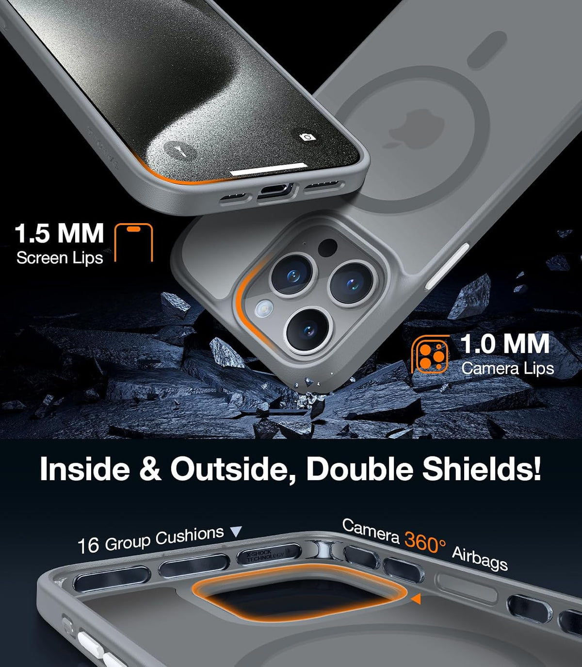 TORRAS Funda magnética a prueba de golpes para iPhone 15 Pro, grado mil