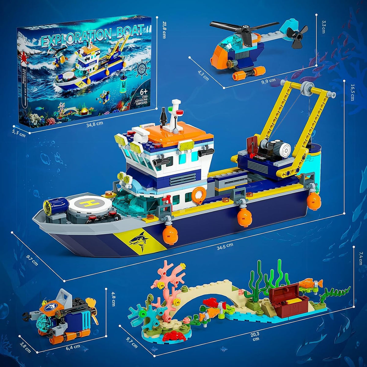 Juego de construcción de barcos flotantes con luz LED, divertido regalo para niños y niñas de 6, 7, 8, 9, 10+, compatible con Lego Ocean Arctic Explorer, kit de bloques de construcción de barcos, decoración de Navidad, recuerdo de fiesta