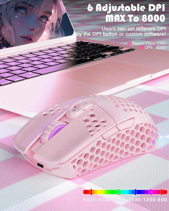 SOLAKAKA SM600 - Mouse inalámbrico rosa para juegos con carcasa de...