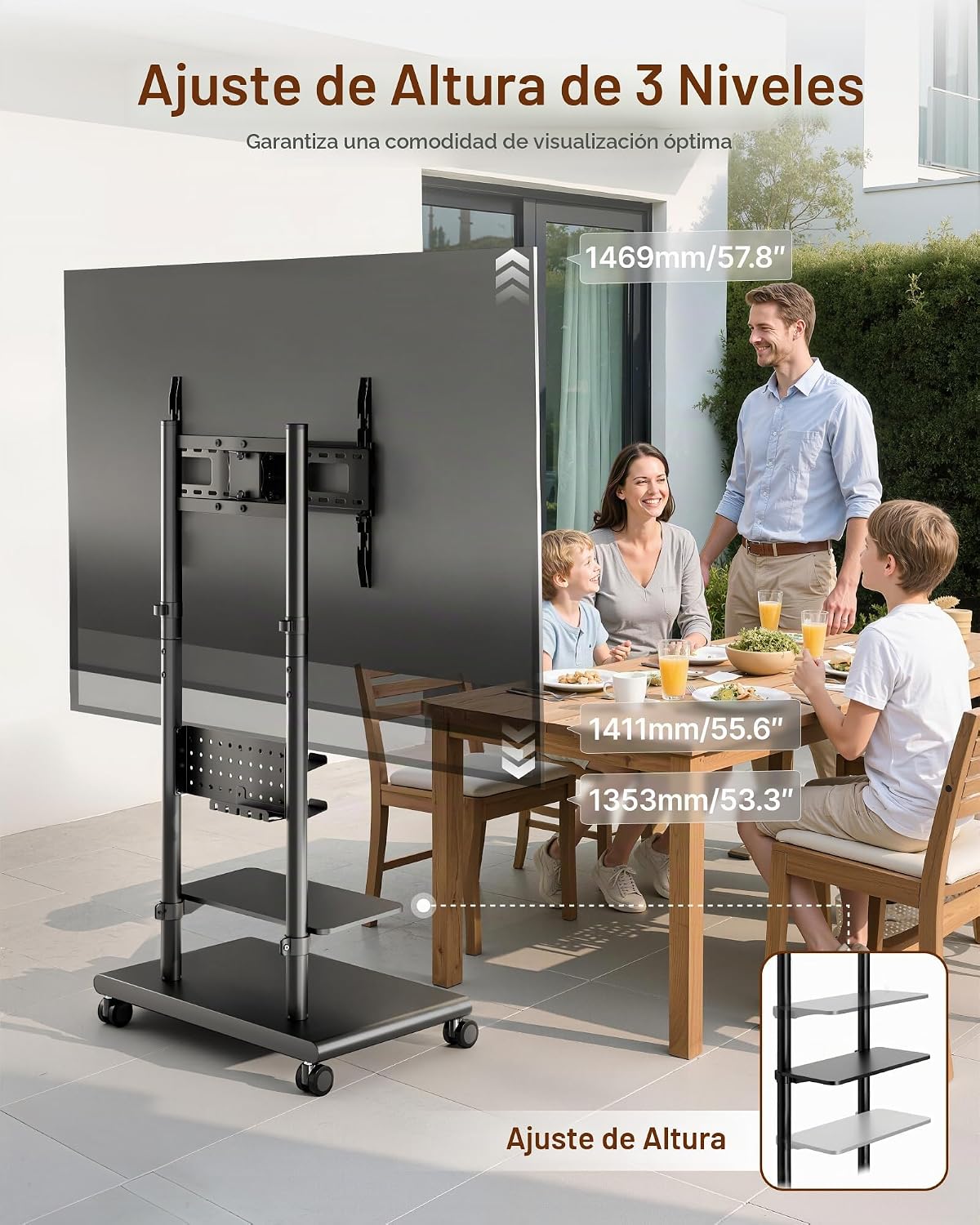 Lámpara Soporte de TV rodante resistente para televisores de 37 a 75 ″ de