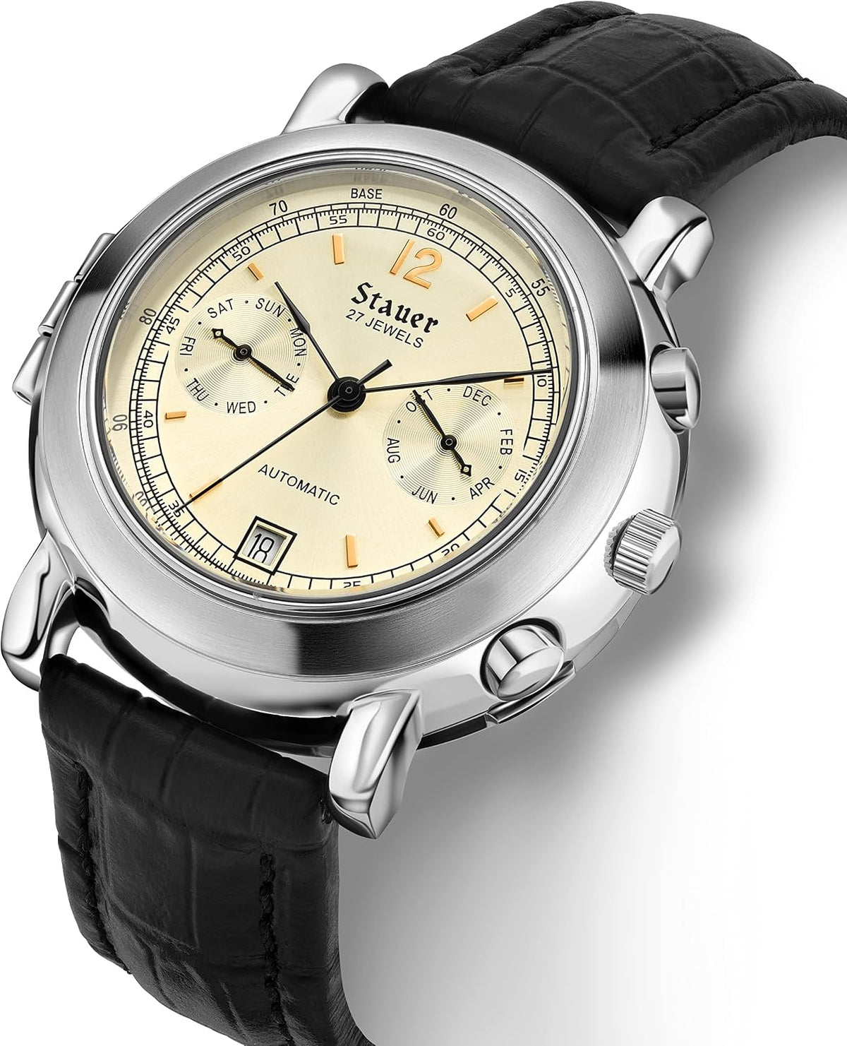 Stauer 1944 Ritorno - Reloj automático para hombre, movimiento mecánico de 27 joyas, caja de acero inoxidable, espalda de medallón de cazador y correa de cuero genuino, reloj de vestir estilo vintage