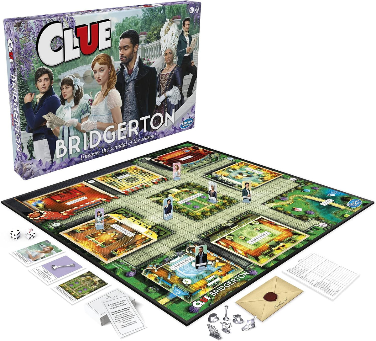 Hasbro Gaming Clue: Bridgerton Edition-Juego de mesa para edades 17+juego para fanáticos de Bridgerton para 3-6 jugadores, inspirado en la serie original de Shondaland en Netflix