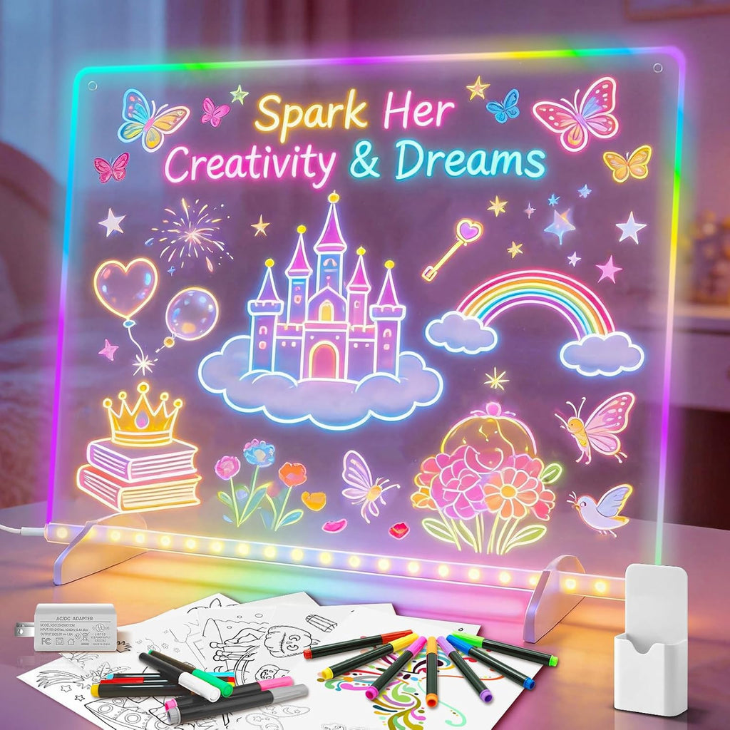 Tablero de dibujo LED con 8 colores, tableros de mensajes acrílicos de 13 x 10 pulgadas con 13 efectos de luz, tablero de garabatos brillantes, regalos para niños, para Pascua, Halloween