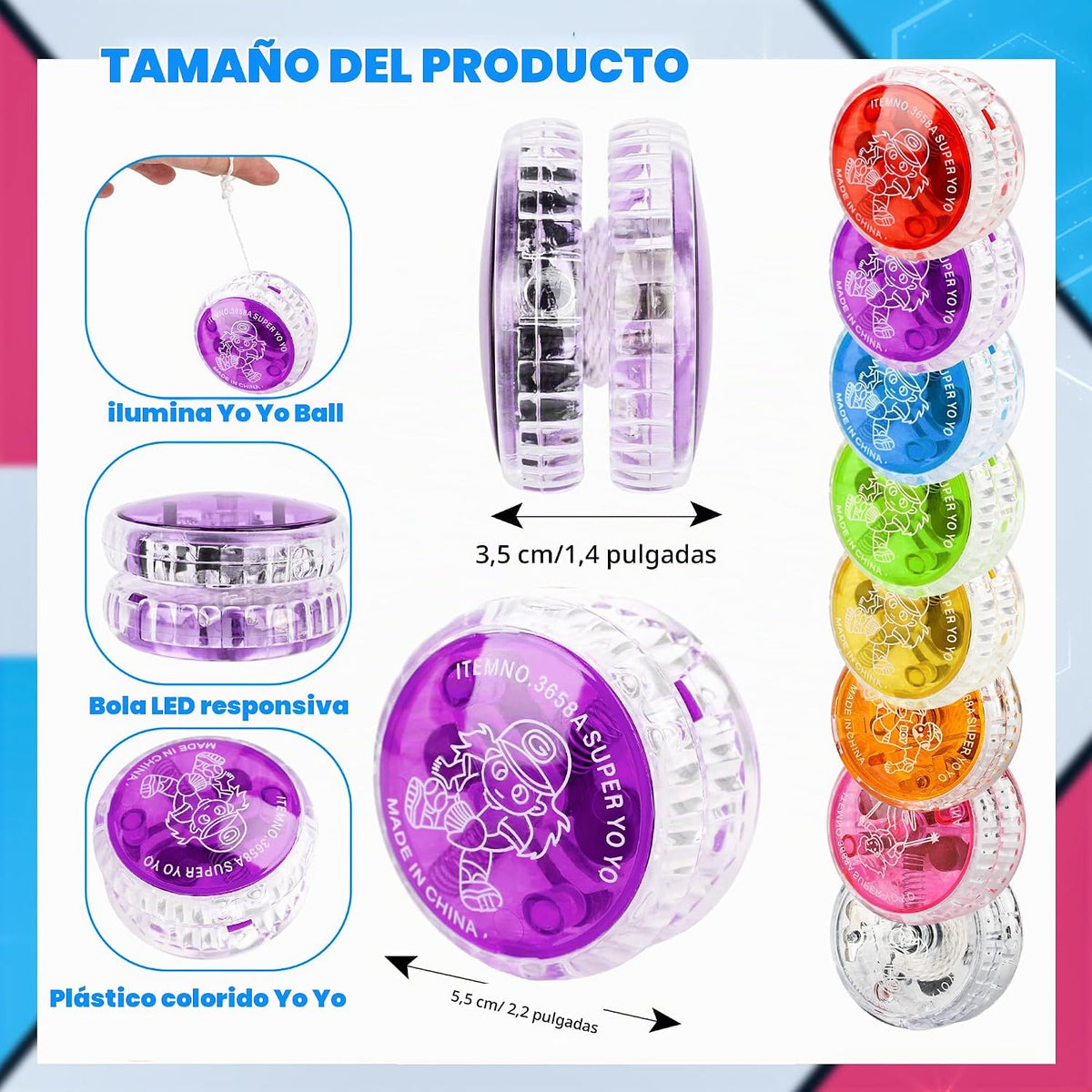 40 bolas de Yo Yo con luz colorida, bolas de respuesta LED a granel, bolas de retorno automático, Yoyo para niños, principiantes, cumpleaños, aula, bolsas, regalos, 8 colores