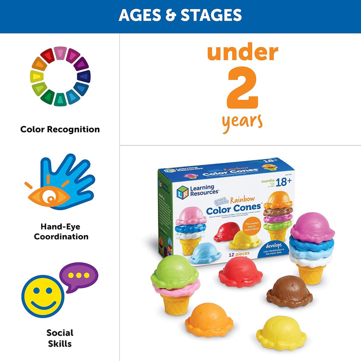 Learning Resources Smart Snacks Conos de Color Arcoíris - Cuchara d...