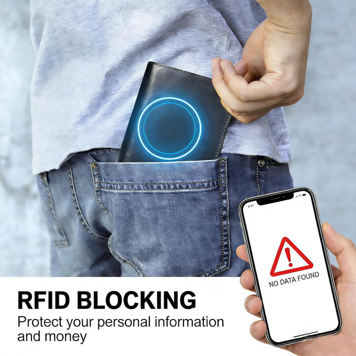 Cartera de cuero para hombre, plegable vertical, con bloqueo RFID,...