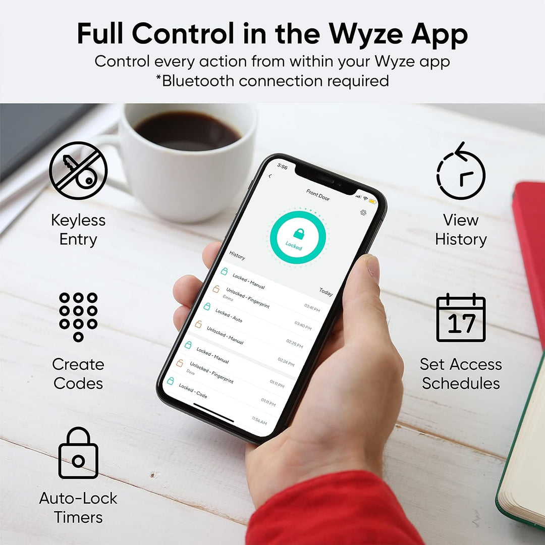 Wyze - Perno de bloqueo automático, desbloqueo de huellas dactilare...