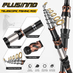 Combo de Caña y Carrete PLUSINNO - Caña Telescópica de Fibra de Carbono - Carrete Spinning 12+1 Rodamientos Blindados Acero Inoxidable BB