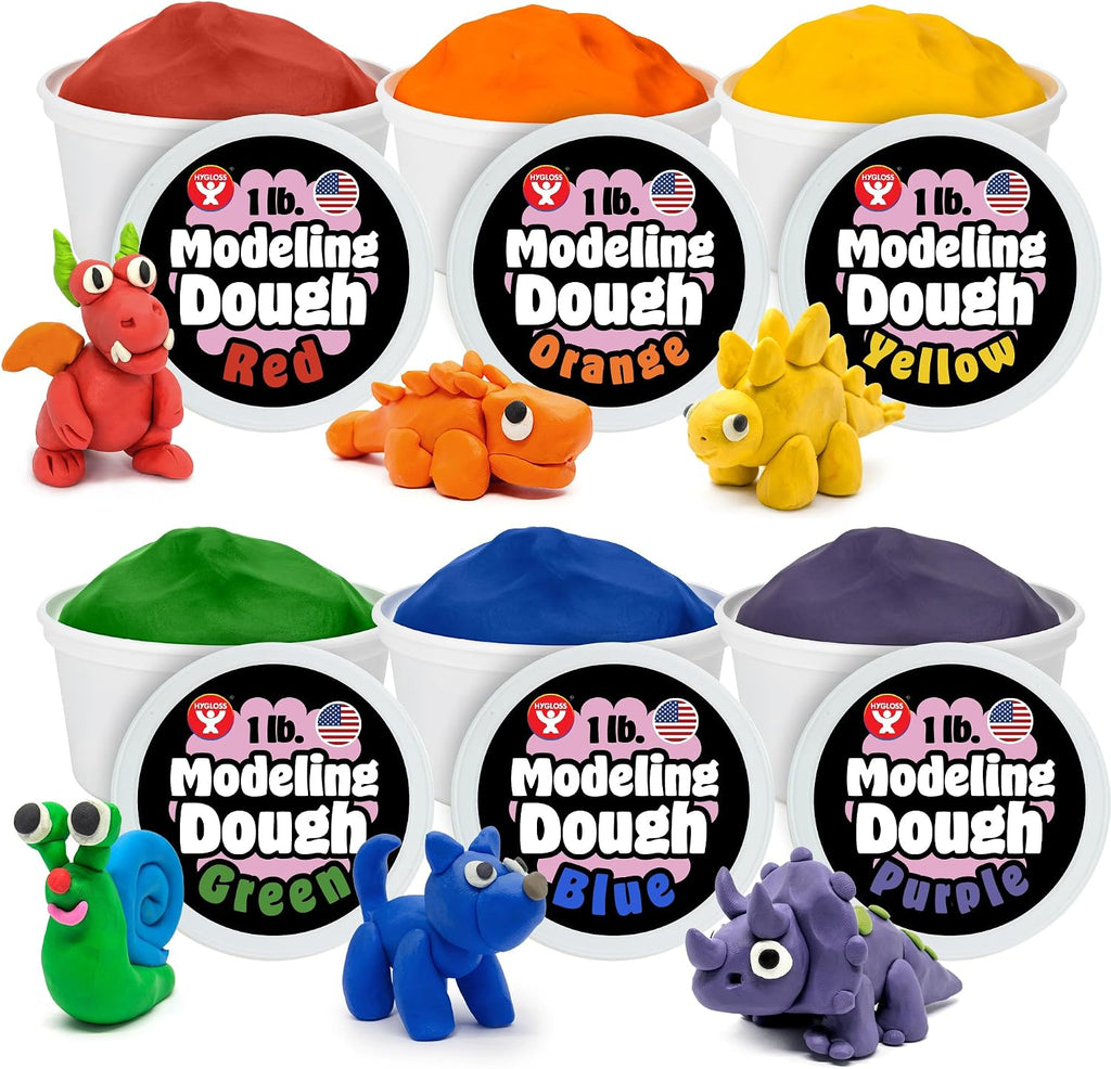Hygloss Play - Masa de modelado para niños, 6 colores surtidos, 1 libra