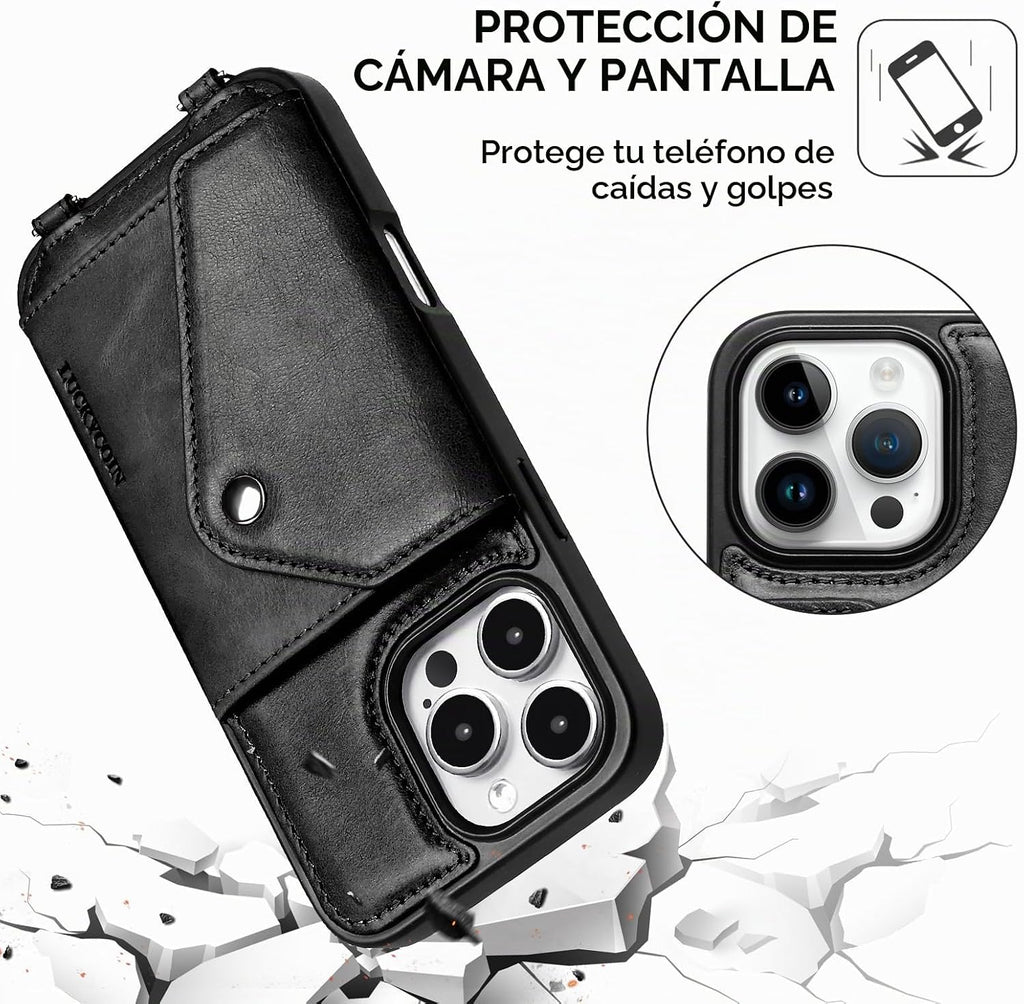 Funda cruzada de cuero genuino para iPhone 16 Pro Max