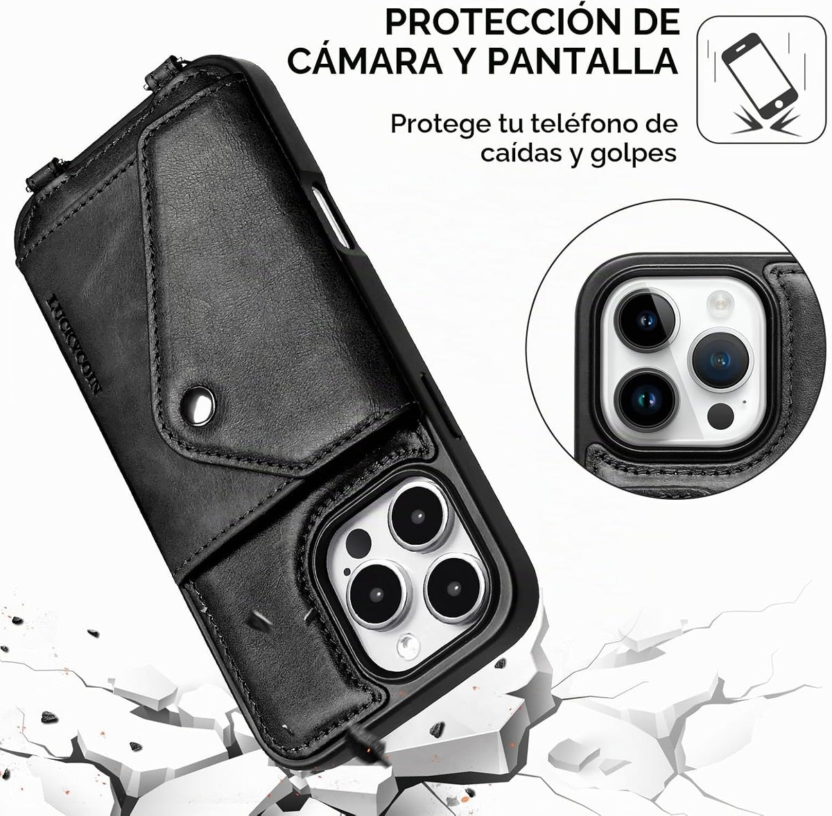 Funda cruzada de cuero genuino para iPhone 16 Pro Max