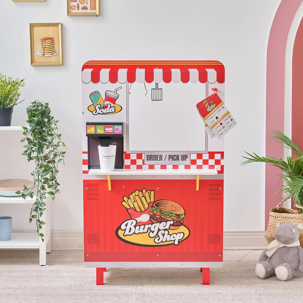 Teamson Kids Flip & Fry Burger Shop Playset para Kids Age 3+