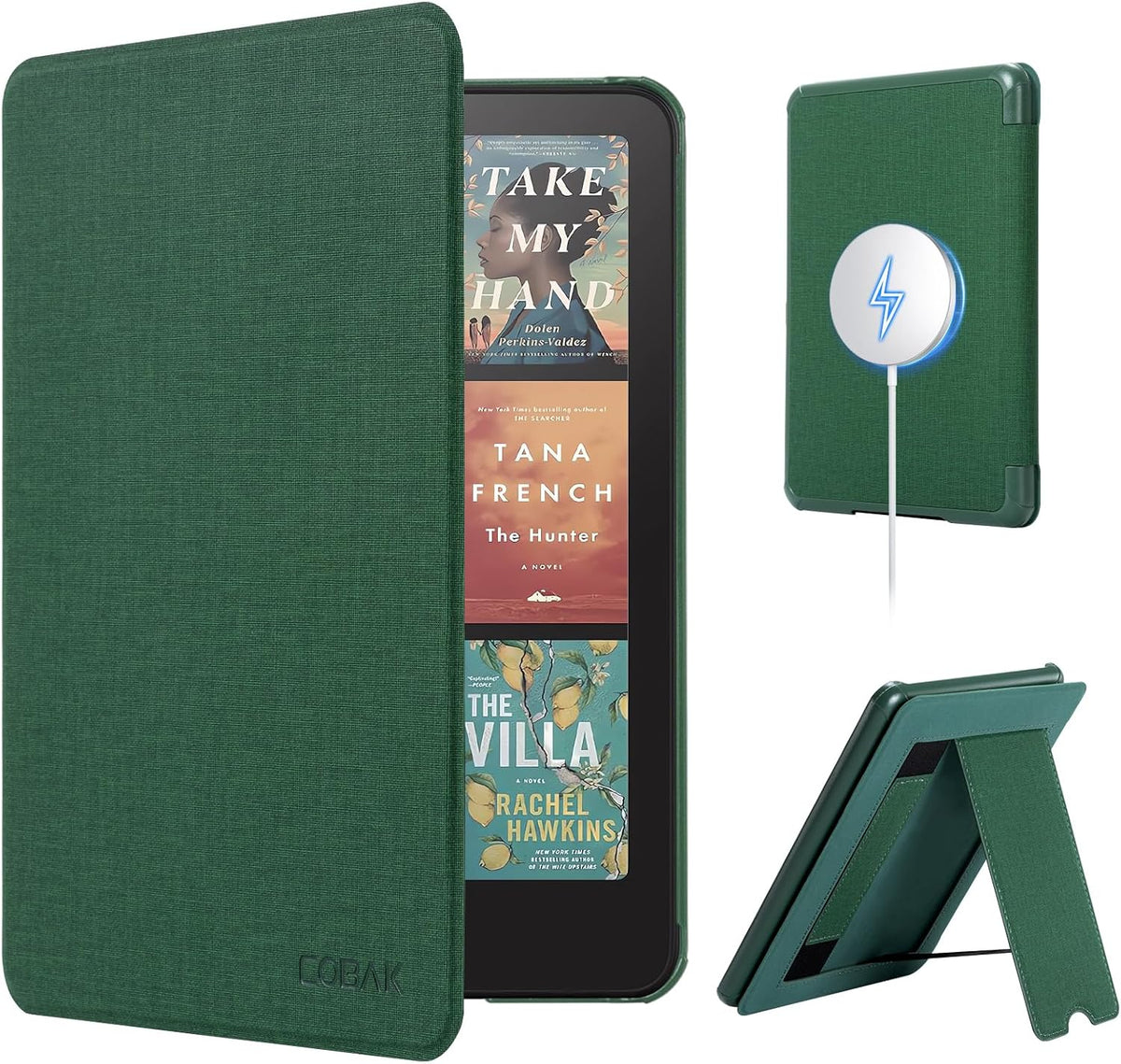 CoBak Funda ligera con soporte para Kindle Paperwhite de 7" de 12ª generación 2024 y Kindle Colorsoft con correa para la mano derecha - Compatible con iPhone MagSafe, para almohadillas de carga