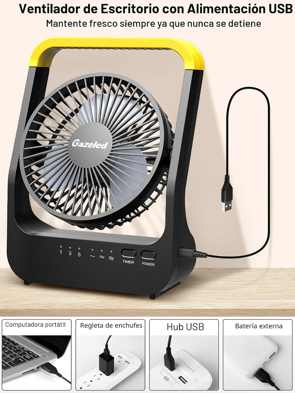 Gazeled F15 Ventilador alimentado por batería, ventiladores de larg...