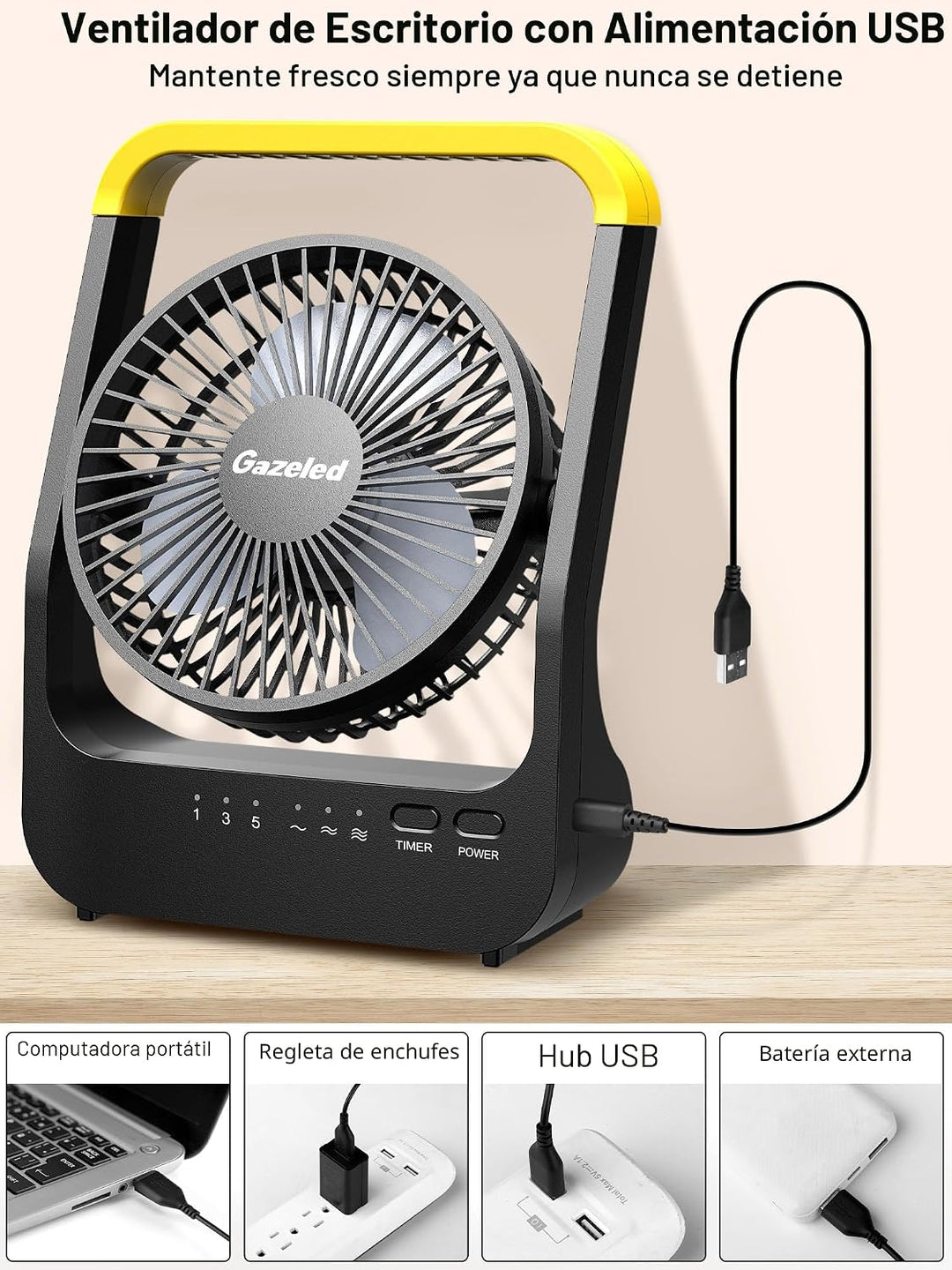 Gazeled F15 Ventilador alimentado por batería, ventiladores de larg...