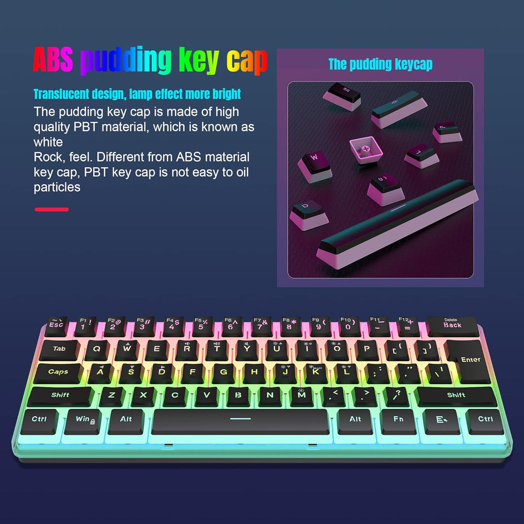 Snpurdiri Teclado para juegos con cable del 60%, Keycaps pudding co...