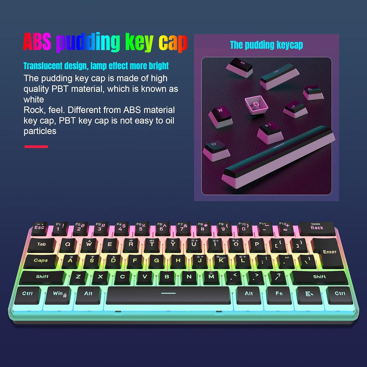 Snpurdiri Teclado para juegos con cable del 60%, Keycaps pudding co...