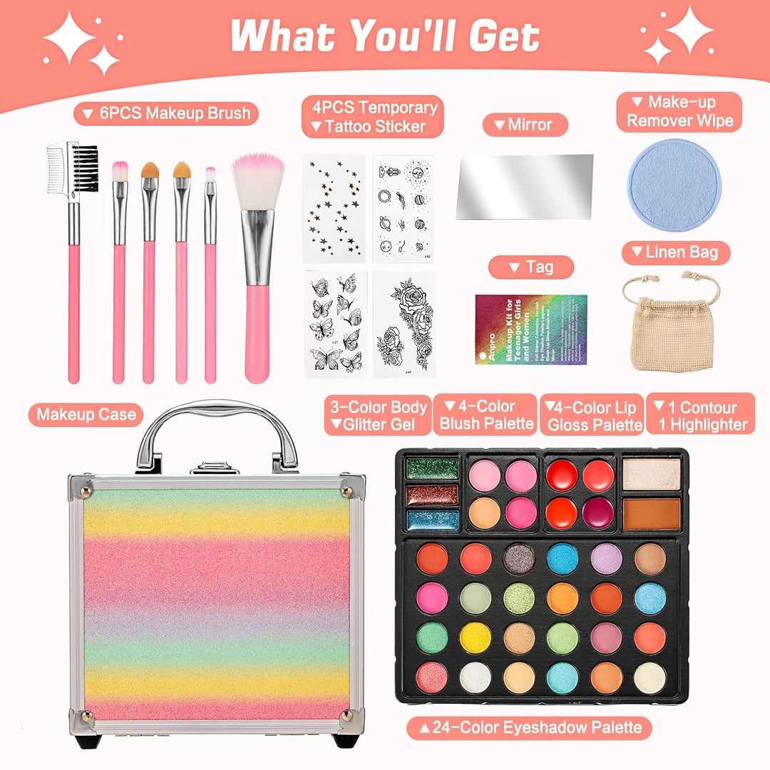 Anpro Kit de maquillaje todo en uno para niñas de 10 a 12 años con...