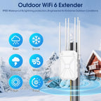 Extensor WiFi AX3000 Amplificador de señal WiFi 6 Extensor para exteriores, punto de acceso Gigabit inalámbrico al aire libre, IP65 resistente a la intemperie, con PoE, para Starlink, cámara, garaje