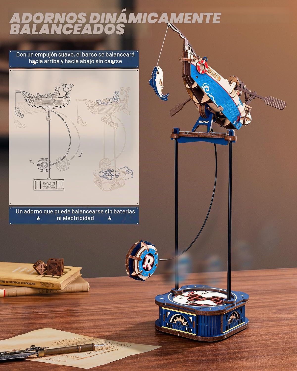 ROKR Rompecabezas de madera 3D para adultos, kit de modelo de pescador oceánico con columpio de gravedad, rompecabezas 3D de 161 piezas para adultos