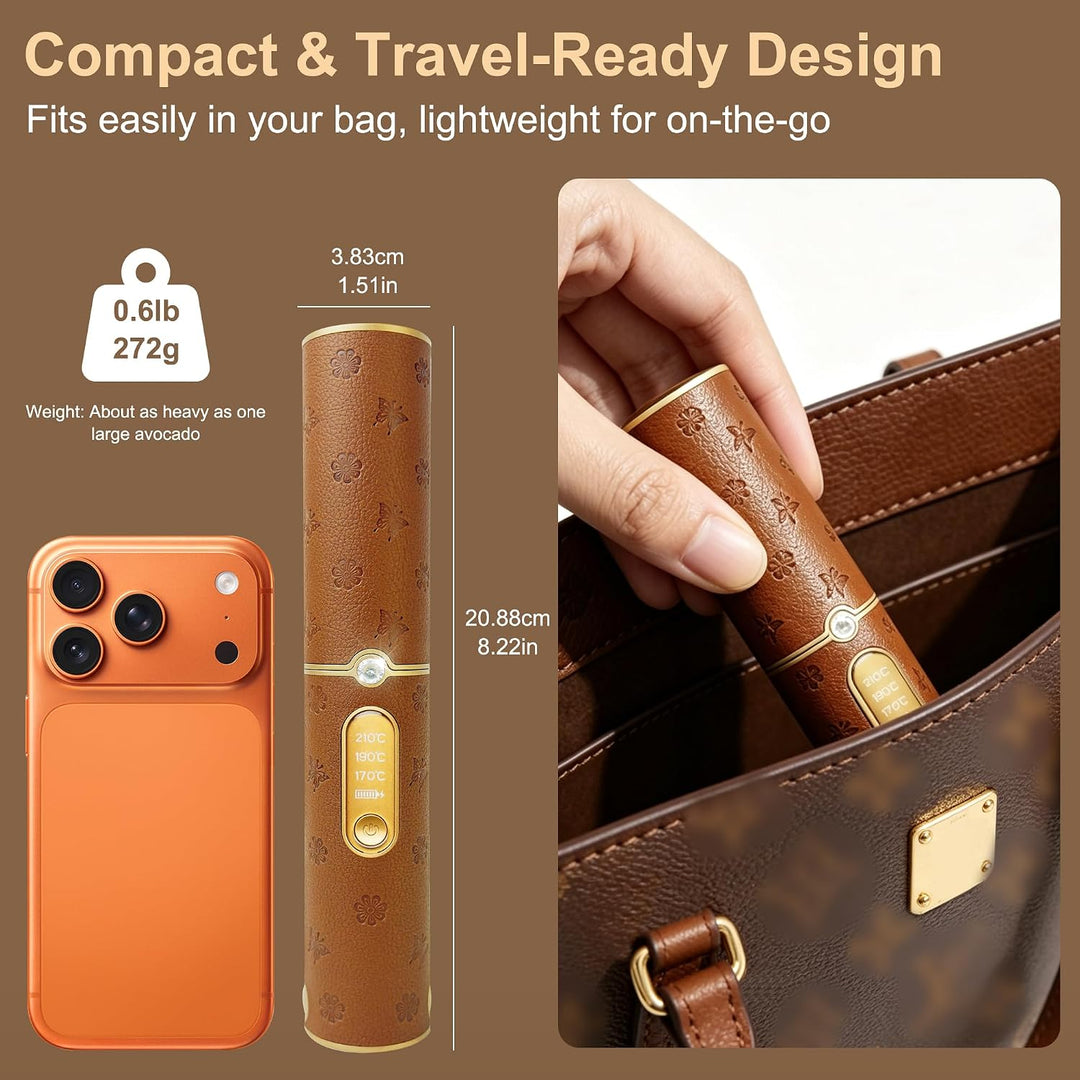 HUAJUN 2-in-1 Cordless Mini Travel Hair Straightener Curler Flat Ir...