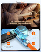 chubbycable USB C a C 240W Cable de Carga Rápida de Silicona, Naranja, 6.6FT