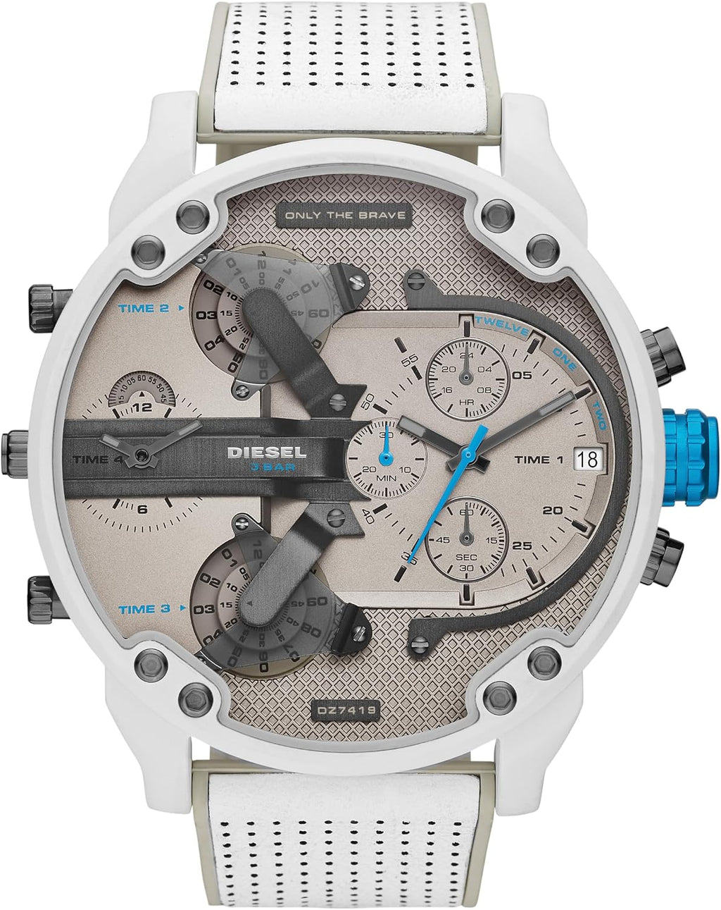 Diesel Mr. Daddy 2.0 - Reloj de hombre con cronógrafo de tamaño extra grande y correa de acero inoxidable, silicona o cuero