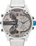 Diesel Mr. Daddy 2.0 - Reloj de hombre con cronógrafo de tamaño extra grande y correa de acero inoxidable, silicona o cuero